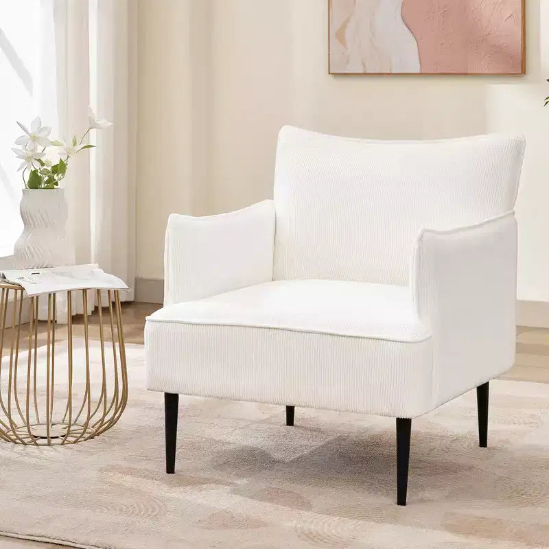 Accent Chair, Modern Corduroy Fabric Armchair with Soft Padded Armrest, 300 Lbs Capacity Sofa Chair with Tapered Metal Legs for Living Room, Bedroom