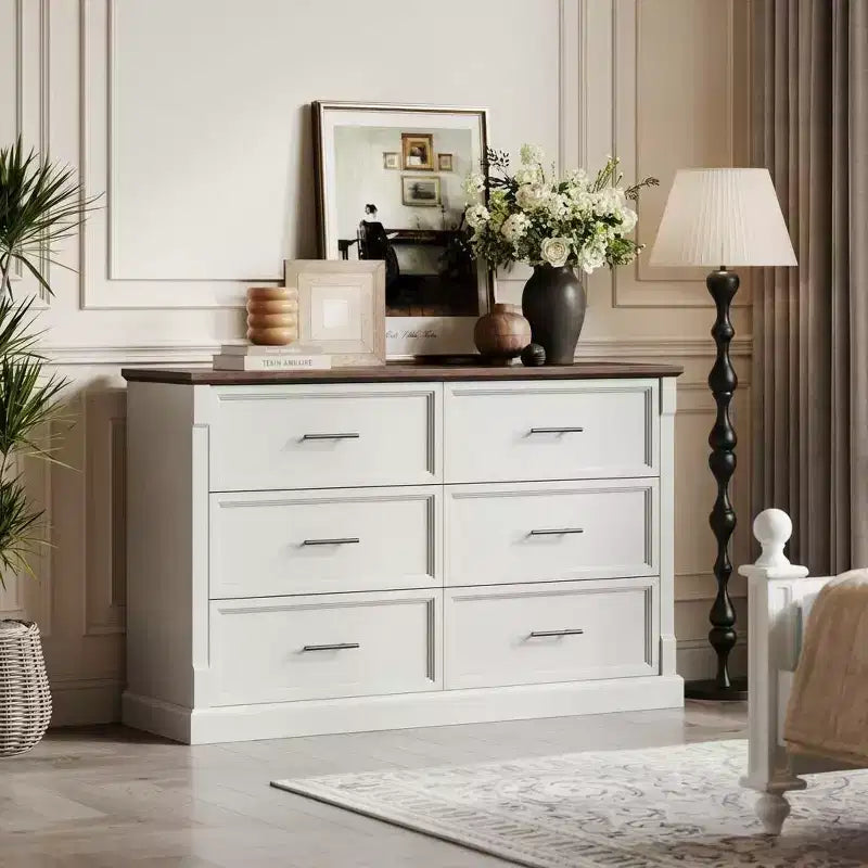 47 Farmhouse Dresser with 6 Drawers, Rustic Wooden Storage Organizer for Bedroom, Living Room, Hallway, and Entryway