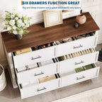 Commode de ferme 47 po avec 6 tiroirs, organiseur de rangement rustique en bois pour chambre à coucher, salon, couloir et entrée