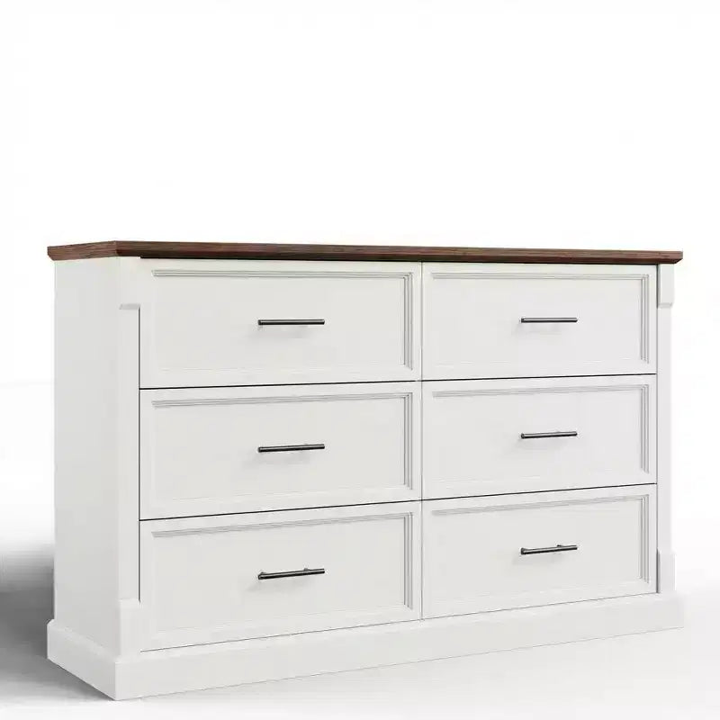 Commode de ferme 47 po avec 6 tiroirs, organiseur de rangement rustique en bois pour chambre à coucher, salon, couloir et entrée