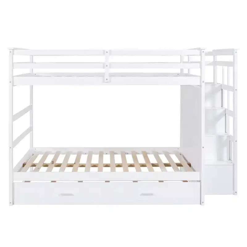 Lit superposé double Luxystar avec escalier de rangement et lit gigogne