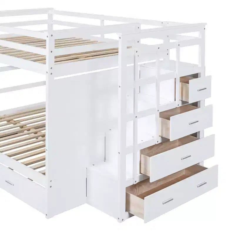 Lit superposé double Luxystar avec escalier de rangement et lit gigogne