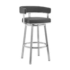 HomeRoots 26 Chaise de bar pivotante à dossier bas en similicuir gris et argenté et fer, hauteur comptoir