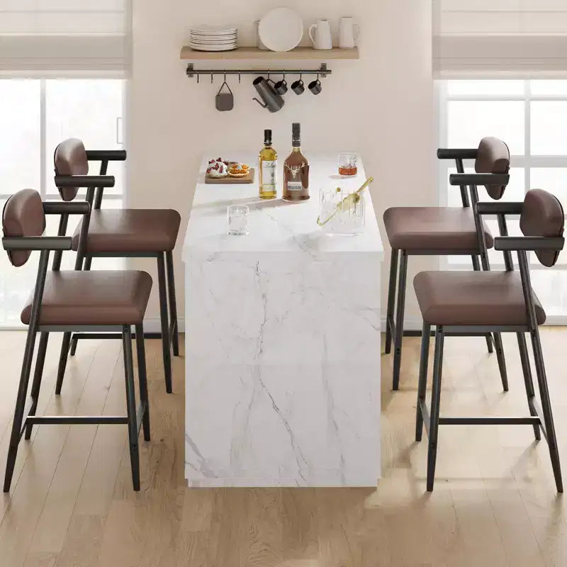 Lot de 4 tabourets de bar avec accoudoirs, tabourets de bar en métal à hauteur de comptoir avec repose-pieds et assise rembourrée, chaises de cuisine avec dossier doux, lot de 4