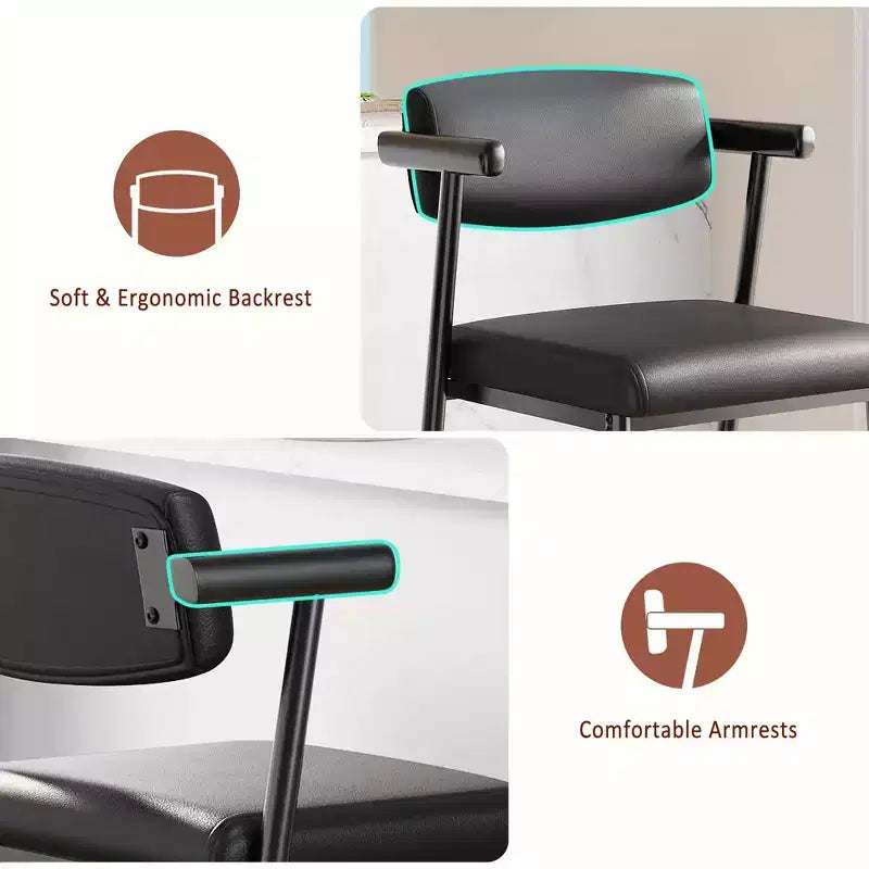 Lot de 4 tabourets de bar avec accoudoirs, tabourets de bar en métal à hauteur de comptoir avec repose-pieds et assise rembourrée, chaises de cuisine avec dossier doux, lot de 4