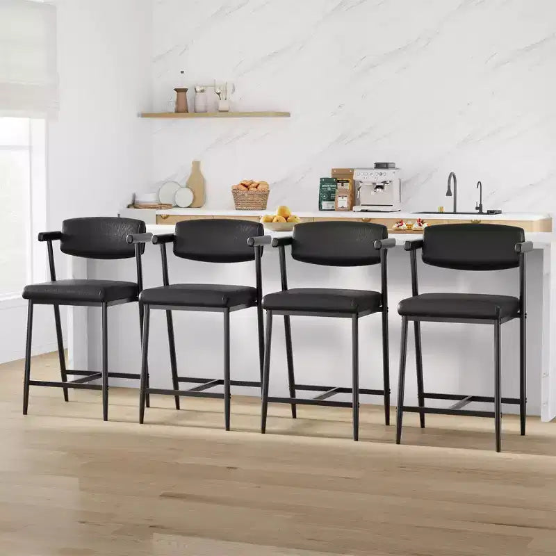 Lot de 4 tabourets de bar avec accoudoirs, tabourets de bar en métal à hauteur de comptoir avec repose-pieds et assise rembourrée, chaises de cuisine avec dossier doux, lot de 4