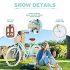 NAYSAYE Vélo de ville hybride pour filles de 24 pouces, pour les 7-10 ans et plus, avec panier en osier et porte-bagages arrière, vélos pour enfants