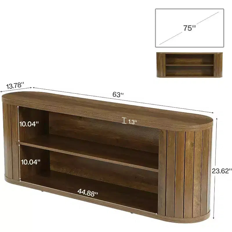 Meuble TV Lantine pour téléviseurs de 55/60/65/75 pouces, meuble de divertissement de style rustique avec étagère de rangement à 3 niveaux, console TV de 160 cm pour salon, chambre (marron)