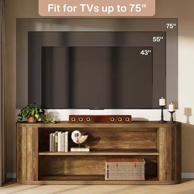 Meuble TV Lantine pour téléviseurs de 55/60/65/75 pouces, meuble de divertissement de style rustique avec étagère de rangement à 3 niveaux, console TV de 160 cm pour salon, chambre (marron)