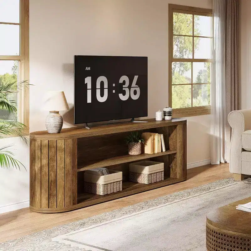 Meuble TV Lantine pour téléviseurs de 55/60/65/75 pouces, meuble de divertissement de style rustique avec étagère de rangement à 3 niveaux, console TV de 160 cm pour salon, chambre (marron)
