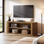 Meuble TV Lantine pour téléviseurs de 55/60/65/75 pouces, meuble de divertissement de style rustique avec étagère de rangement à 3 niveaux, console TV de 160 cm pour salon, chambre (marron)