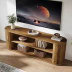 Meuble TV Lantine pour téléviseurs de 55/60/65/75 pouces, meuble de divertissement de style rustique avec étagère de rangement à 3 niveaux, console TV de 160 cm pour salon, chambre (marron)