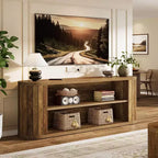 Meuble TV Lantine pour téléviseurs de 55/60/65/75 pouces, meuble de divertissement de style rustique avec étagère de rangement à 3 niveaux, console TV de 160 cm pour salon, chambre (marron)