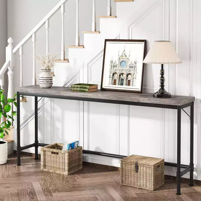 Lantine – Table Console Extra Longue de 180 cm pour Entrée, Table Longue et Étroite Derrière un Canapé, Table de Bar Industrielle Gris Rustique pour Salon
