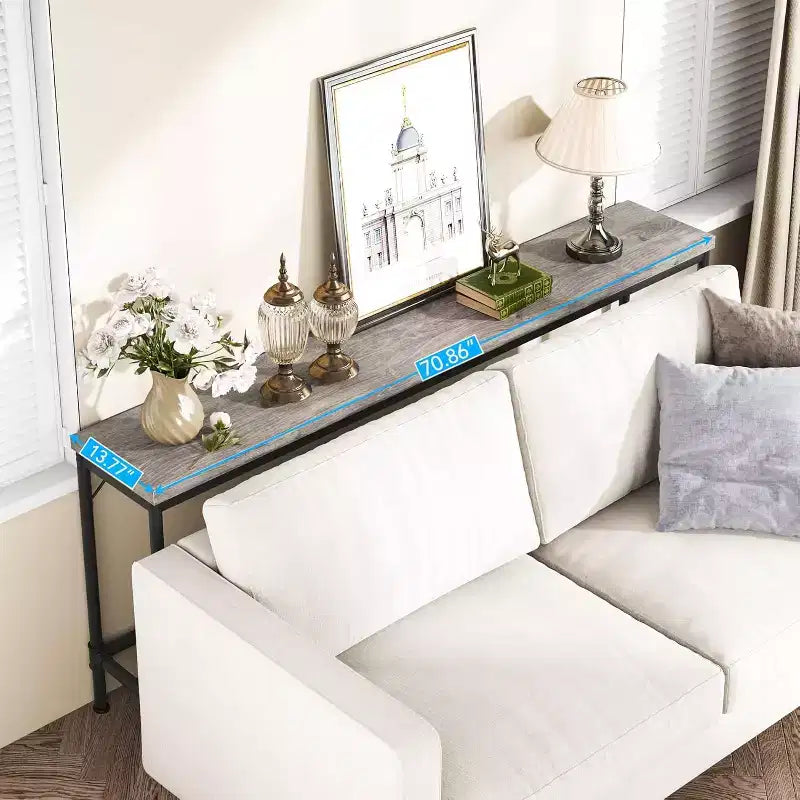 Lantine – Table Console Extra Longue de 180 cm pour Entrée, Table Longue et Étroite Derrière un Canapé, Table de Bar Industrielle Gris Rustique pour Salon
