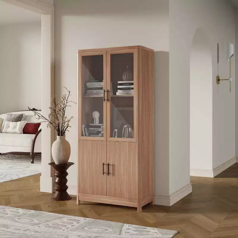 GDFStudio Aveline Bibliothèque mi-siècle moderne 31 po avec 2 portes vitrées et 6 étagères réglables
