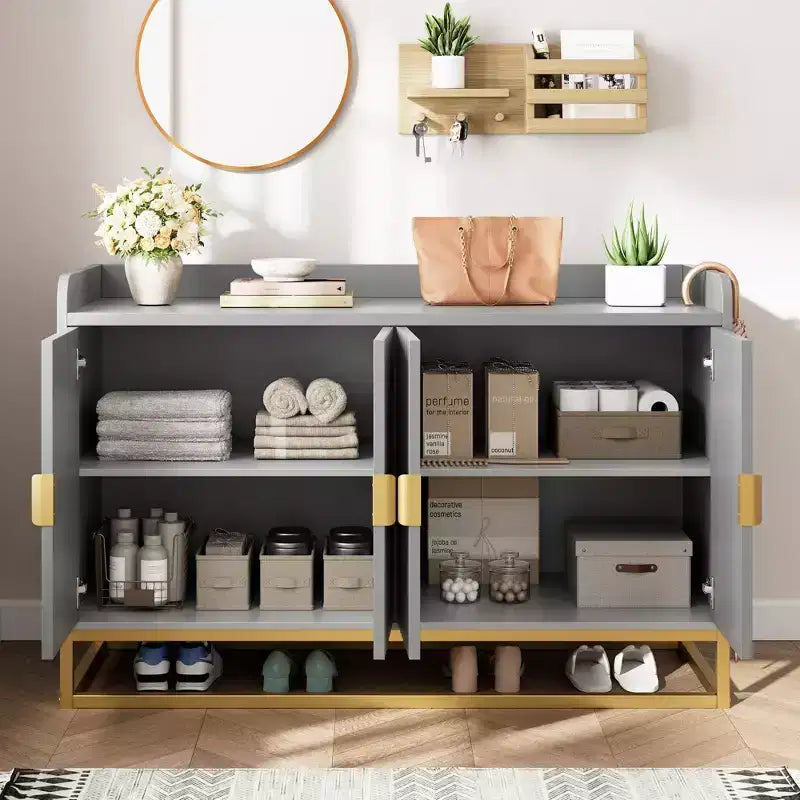 Bahut, Meuble de rangement cannelé de 47,2 po avec étagères réglables pour salon, cuisine