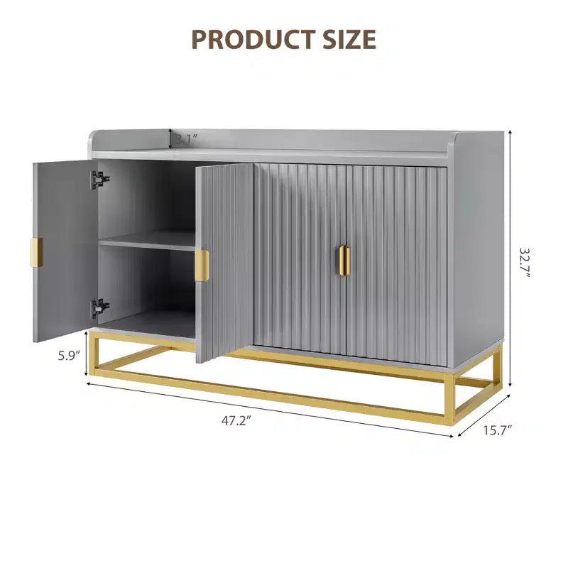 Bahut, Meuble de rangement cannelé de 47,2 po avec étagères réglables pour salon, cuisine