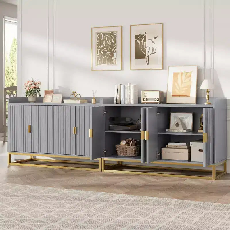 Bahut, Meuble de rangement cannelé de 47,2 po avec étagères réglables pour salon, cuisine