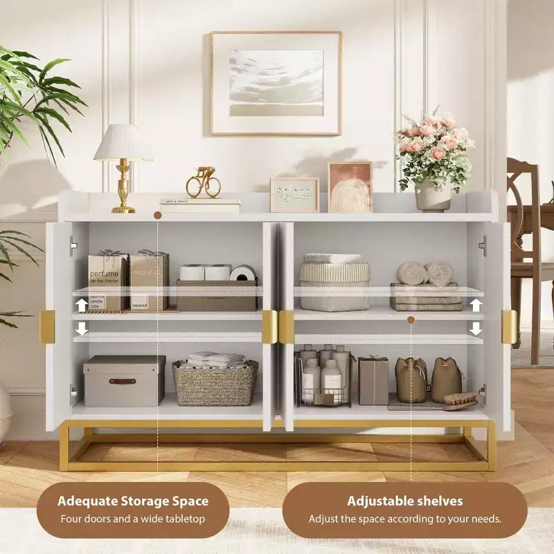 Bahut, Meuble de rangement cannelé de 47,2 po avec étagères réglables pour salon, cuisine