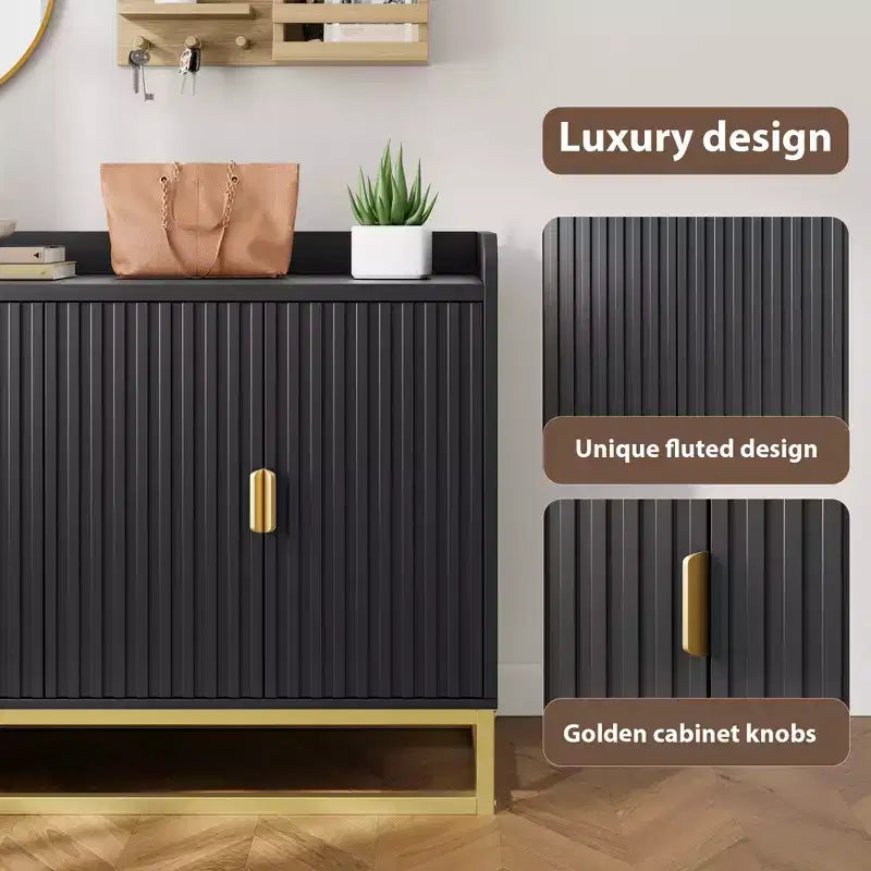 Bahut, Meuble de rangement cannelé de 47,2 po avec étagères réglables pour salon, cuisine