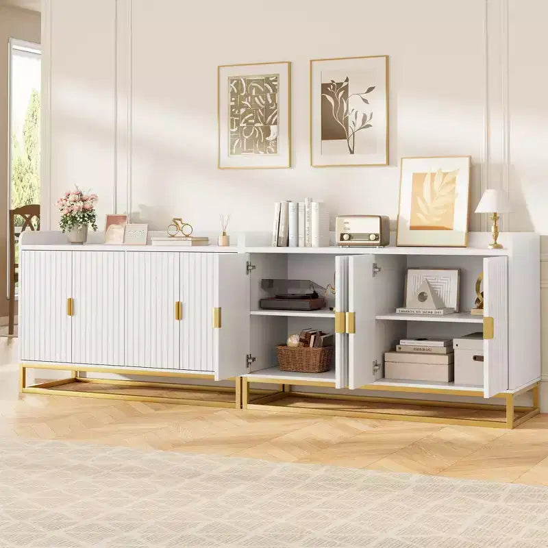 Bahut, Meuble de rangement cannelé de 47,2 po avec étagères réglables pour salon, cuisine