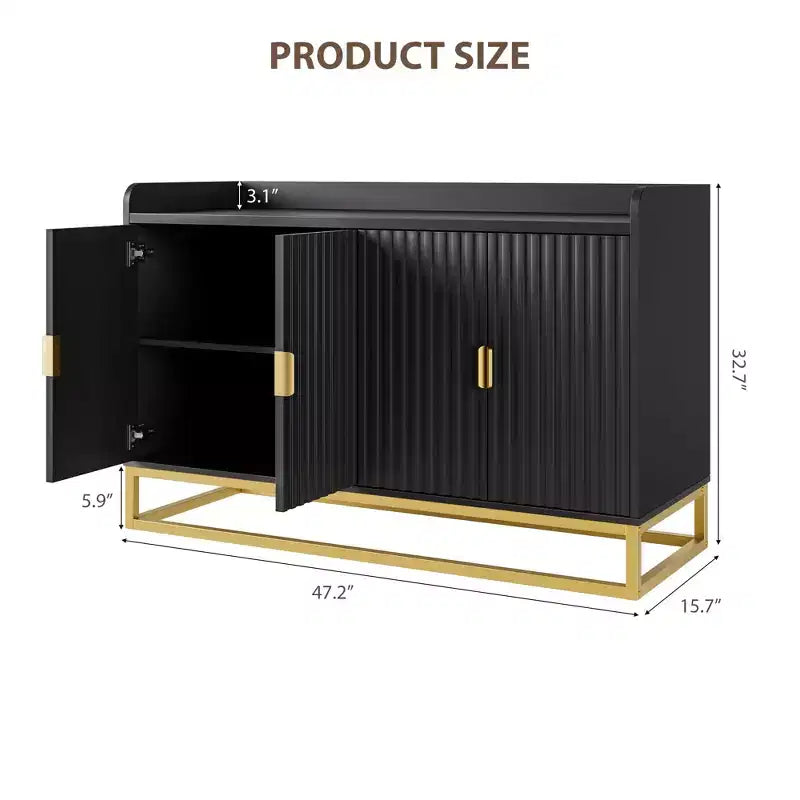 Bahut, Meuble de rangement cannelé de 47,2 po avec étagères réglables pour salon, cuisine