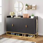 Bahut, Meuble de rangement cannelé de 47,2 po avec étagères réglables pour salon, cuisine