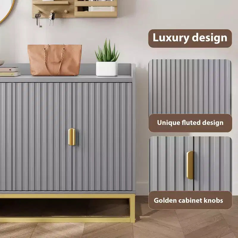 Bahut, Meuble de rangement cannelé de 47,2 po avec étagères réglables pour salon, cuisine