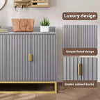 Bahut, Meuble de rangement cannelé de 47,2 po avec étagères réglables pour salon, cuisine