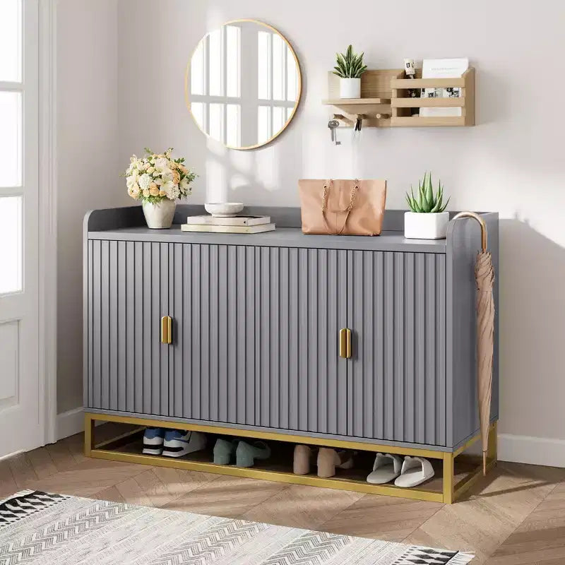 Bahut, Meuble de rangement cannelé de 47,2 po avec étagères réglables pour salon, cuisine