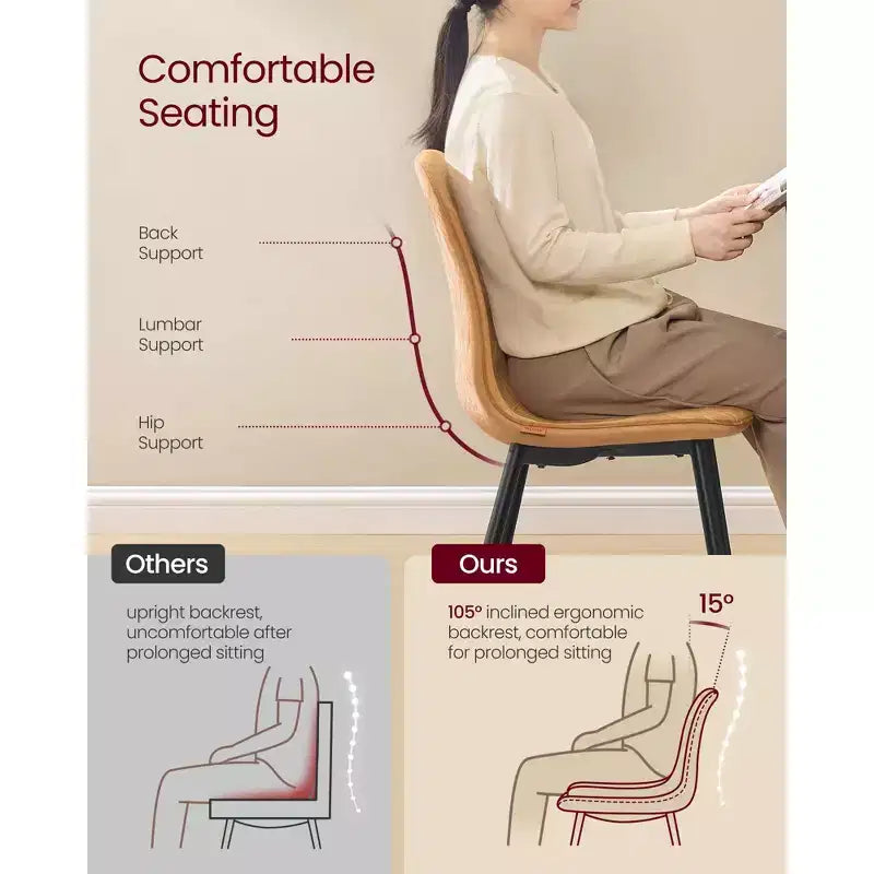 VASAGLE Chaises de Salle à Manger, Chaises de Cuisine, Pieds Réglables, Tissu Chenille, Similicuir Aspect Glacé, Marron Caramel