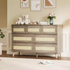 Commode moderne en rotin à 7 tiroirs, meuble de rangement en bois pour chambre, chambre d'enfant, salon ou entrée, organisateur de vêtements