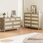 Commode moderne en rotin à 7 tiroirs, meuble de rangement en bois pour chambre, chambre d'enfant, salon ou entrée, organisateur de vêtements