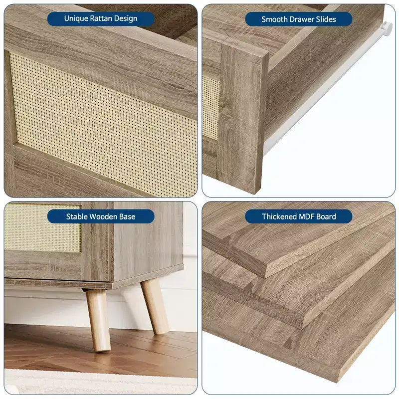 Commode moderne en rotin à 7 tiroirs, meuble de rangement en bois pour chambre, chambre d'enfant, salon ou entrée, organisateur de vêtements