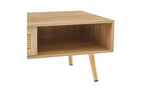 Table basse moderne en rotin JVNOXK de 105 cm avec porte coulissante de rangement, pieds en bois massif, adaptée au salon, dispose d'un espace de rangement, naturelle
