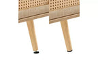 Table basse moderne en rotin JVNOXK de 105 cm avec porte coulissante de rangement, pieds en bois massif, adaptée au salon, dispose d'un espace de rangement, naturelle