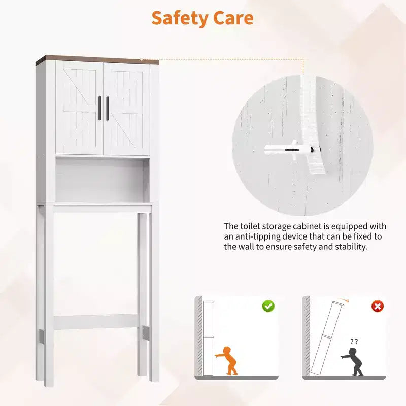 Étagère de toilettes de 60 cm de large avec meuble de rangement au-dessus des toilettes, organisateur d'étagères de salle de bain avec dispositif anti-basculement, meuble autonome peu encombrant