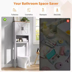 Étagère de toilettes de 60 cm de large avec meuble de rangement au-dessus des toilettes, organisateur d'étagères de salle de bain avec dispositif anti-basculement, meuble autonome peu encombrant