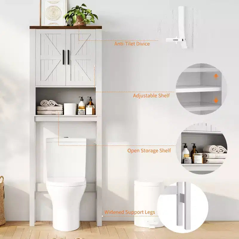 Étagère de toilettes de 60 cm de large avec meuble de rangement au-dessus des toilettes, organisateur d'étagères de salle de bain avec dispositif anti-basculement, meuble autonome peu encombrant