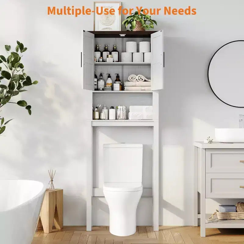 Étagère de toilettes de 60 cm de large avec meuble de rangement au-dessus des toilettes, organisateur d'étagères de salle de bain avec dispositif anti-basculement, meuble autonome peu encombrant