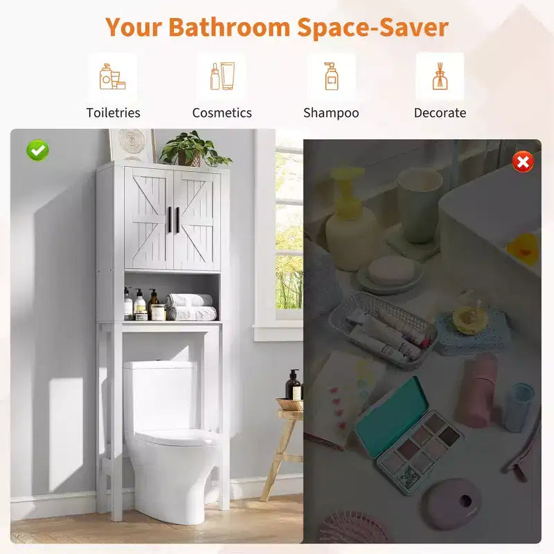 Étagère de toilettes de 60 cm de large avec meuble de rangement au-dessus des toilettes, organisateur d'étagères de salle de bain avec dispositif anti-basculement, meuble autonome peu encombrant