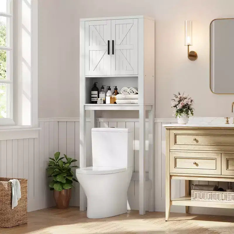 Étagère de toilettes de 60 cm de large avec meuble de rangement au-dessus des toilettes, organisateur d'étagères de salle de bain avec dispositif anti-basculement, meuble autonome peu encombrant