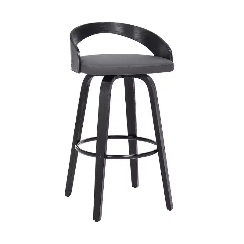 HomeRoots 26 Chaise de bar pivotante à dossier bas en similicuir gris et noir et fer forgé à hauteur de comptoir