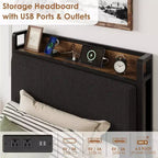 Cadre de lit plateforme Twin XL Acekool avec tête de lit de rangement, tiroirs et ports USB, lit rembourré en velours côtelé, aucun sommier tapissier requis