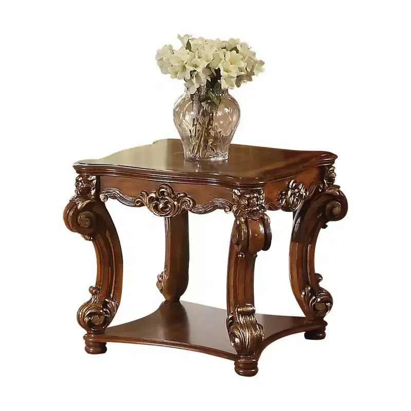Table d'appoint carrée HomeRoots 26, en bois manufacturé et bois massif, avec étagère, couleur cerise