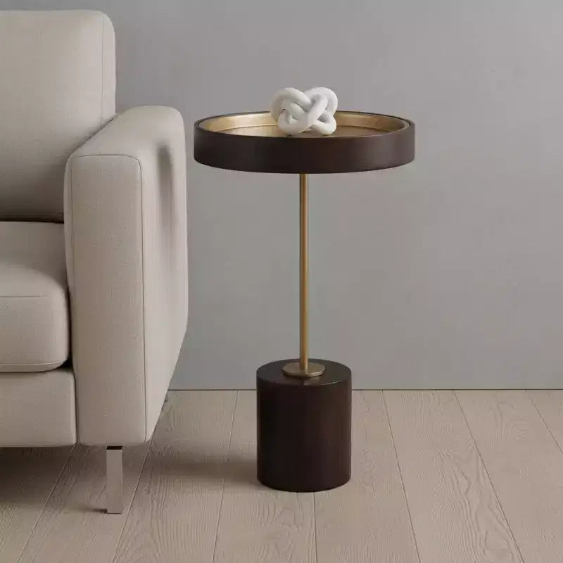 Table d'appoint ronde HomeRoots 22 en bois massif noir et or rose