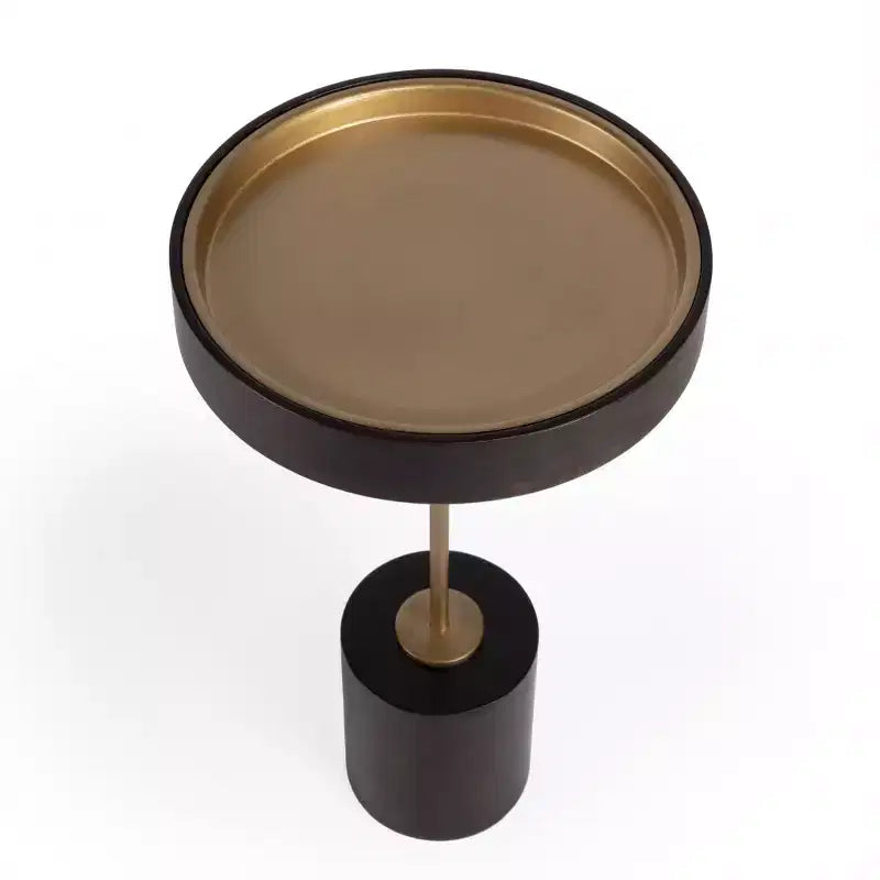 Table d'appoint ronde HomeRoots 22 en bois massif noir et or rose