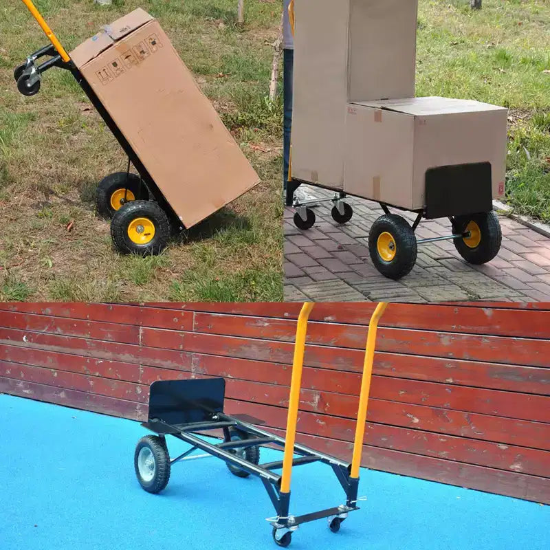 Chariot plateforme industriel 2-en-1 COZONY, diable robuste avec poignée télescopique et roues pivotantes verrouillables pour entrepôt et déménagement