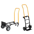 Chariot plateforme industriel 2-en-1 COZONY, diable robuste avec poignée télescopique et roues pivotantes verrouillables pour entrepôt et déménagement
